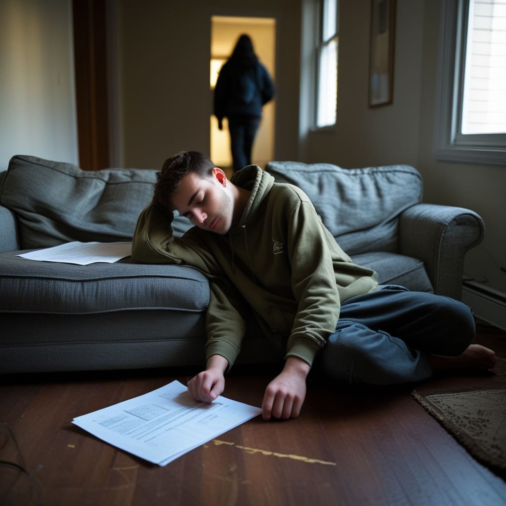 A young adult reviewing paperwork at home after an evaluation appointment, reflecting quiet processing rather than distress..
